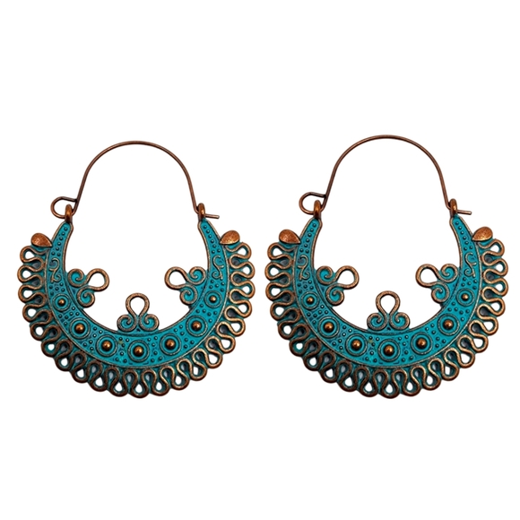 Boheme Jewelry - Brie Bronze Earrings Bohemian Ear Jewelry Vintage Style Tribal Turquoise Ethnic